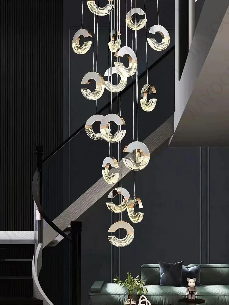 Nordic New Modern Crystal Staircase Ceiling light Lamp Luxury Villa Home Decoration Penthouse Apartment Living Room Pendant Lamp