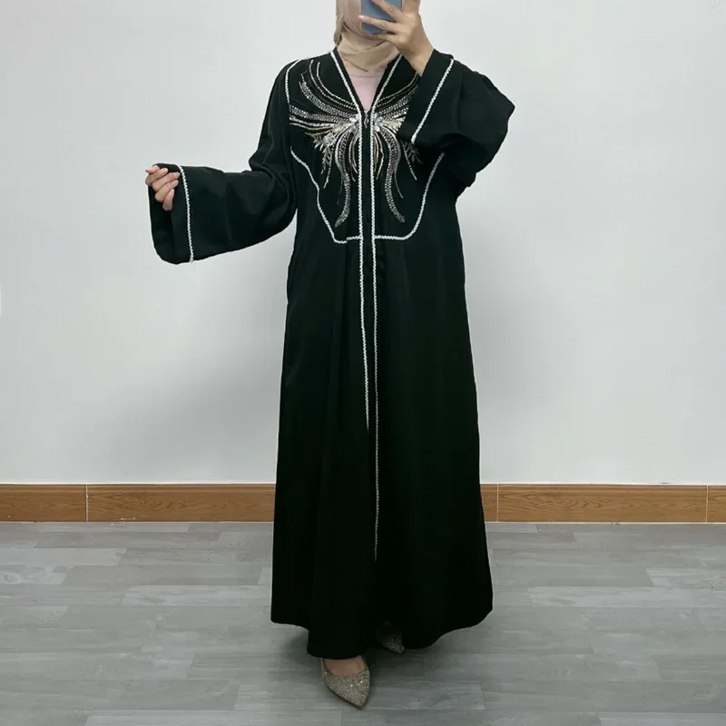 

Женская длинная юбка Abaya Dubai, кружевной кардиган на молнии с вышивкой, халат Abaya Femme Musulman