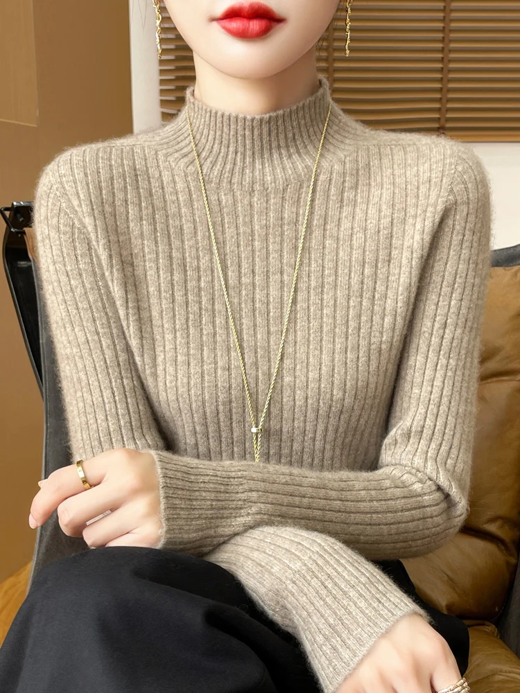 Thiened Semi-High Collar Women's Knitted Sweater Autumn Winter Warm Slimming Base Layer irt Soft And Comfortable Faion