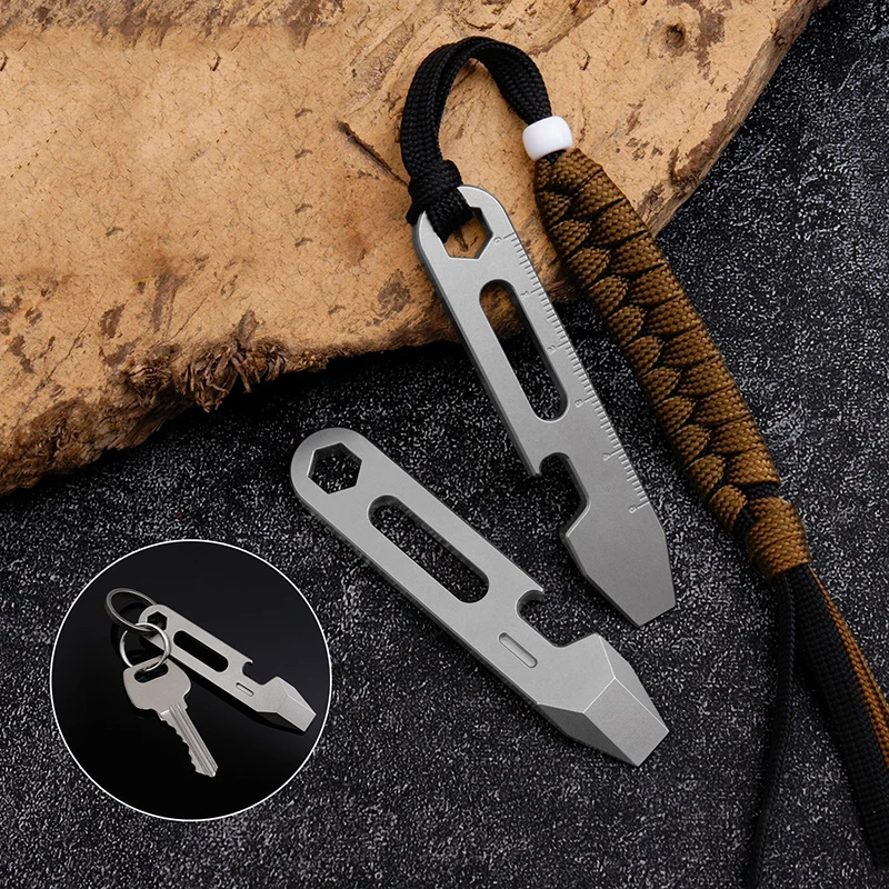8CM CNC TC4 Lega di titanio Piede di porco Apribottiglie scala graduata Chiave esagonale EDC Attrezzi da esterno Multifunzione Attrezzatura da campeggio