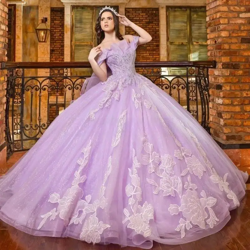 

Charming Off Shoulder Lilac Ball Gown Quinceanera Dresses With Appliques Evening Vestido De 15 Quinceañera customized