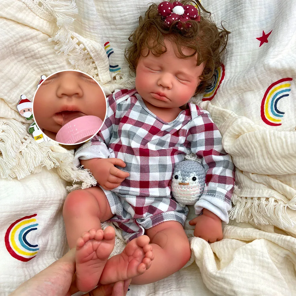 Open Mouth Loulou with Rooted Hair 20inch Soft Silicone Reborn Baby Girl Realistic Full Body Details High-Grade Collection for Display and Art Hobby Lovers