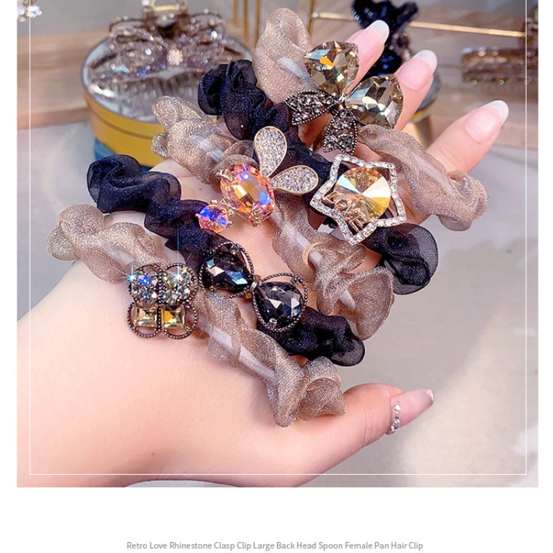 Korean Crystal Headband New Simple Large Intestine Hair Band Feminine Style Hair Ponytail Rubber Band Light Luxury