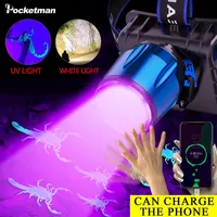 Powerful UV Light+White Light LED Headlamp USB Rechargeable Headlight IR Motion Sensor Head Lamp Zoomable UV Head Light