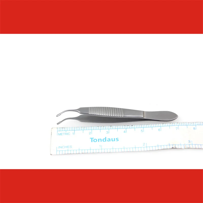 Microscopic eye tweezers with long circular head, lens capsule, iris tissue, conjunctival separation gripper, Golden Bell ophtha