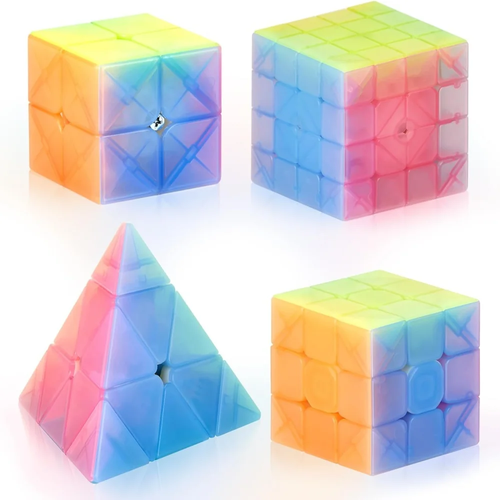 Qiyi Speed Cube Jelly Color Set 2X2 3X3 4X4 Pyramid Speed Magic Cube Professional Magic Cube Puzzles Educational Toys