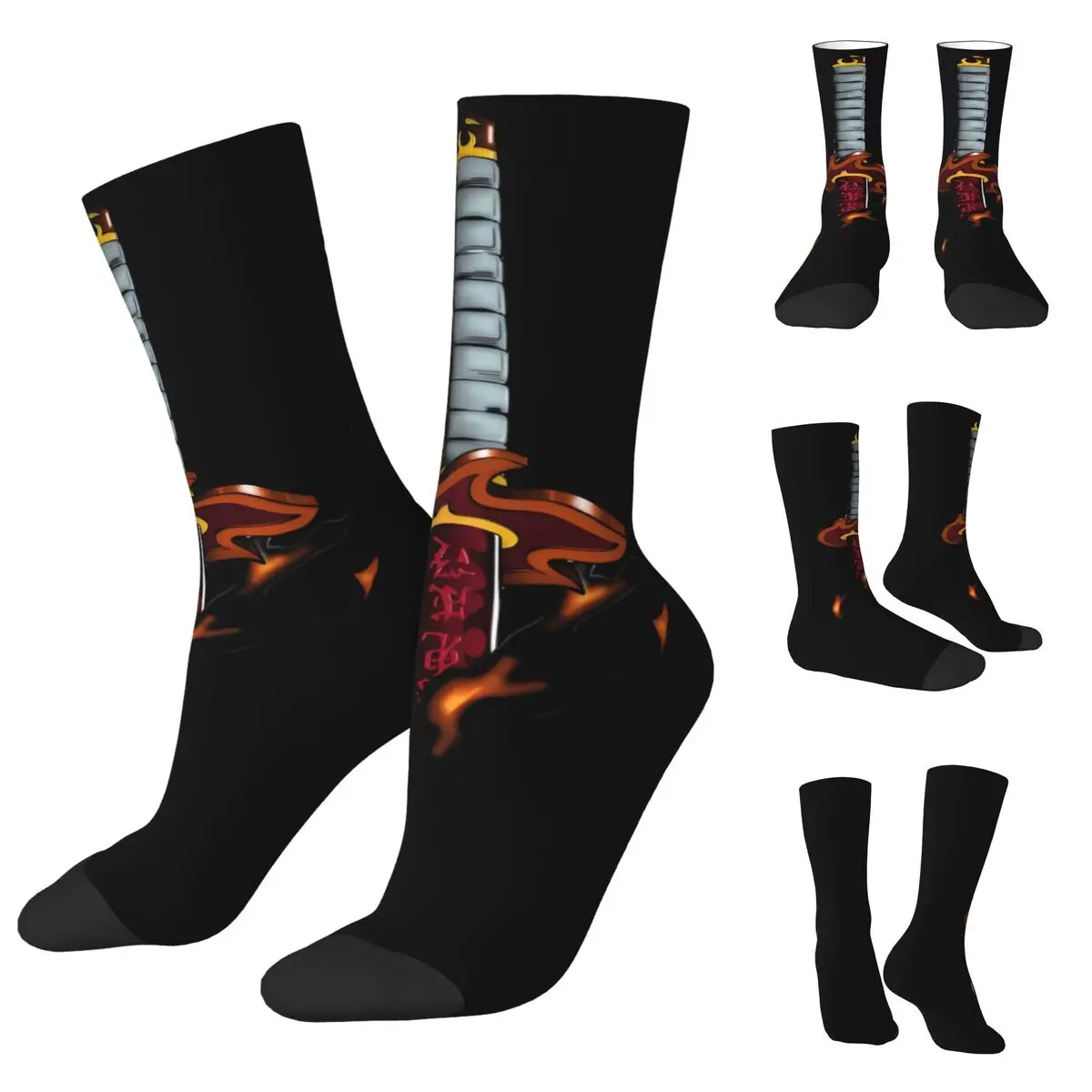 Anime Rengoku Kyoujurou DEMON SLAYER cosy Unisex Socks,Outdoor Happy 3D printing Socks,Street Style Crazy Sock