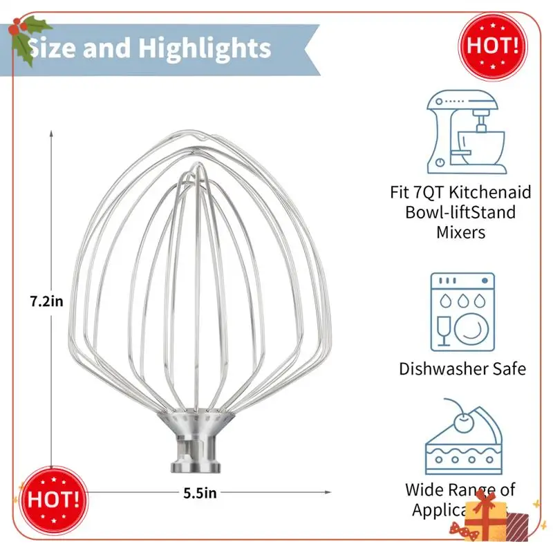 ABLE-Acco per frusta in acciaio inossidabile per robot da cucina Kitchenaid Ciotola da 7 litri, sostituzione frusta in acciaio inossidabile