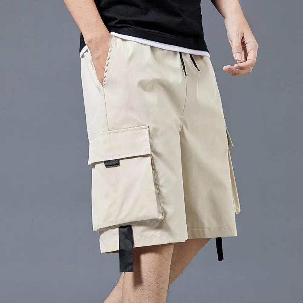 Summer Shorts Solid Color No Constraint Drawstring Stretchy Waist Summer Shorts Leisure Men Cargo Shorts Daily Clothes