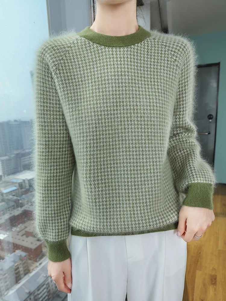 

TLOML новый женский свитер из 100% норки и кашемира с воротником-стойкой, толстый пуловер, осень-зима, клетчатый кашемировый трикотаж, мягкий теплый удобный топ