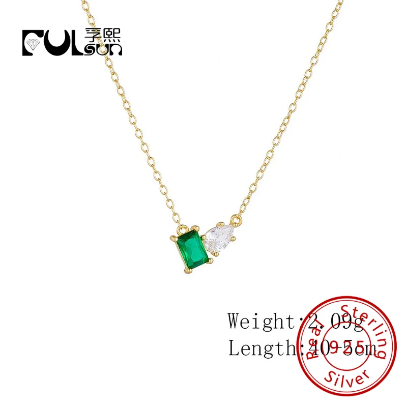 

fulsun wholesale jewelry silver 925 gold filled emerald Square green necklace ladys jewelry zircon necklace jewelry women