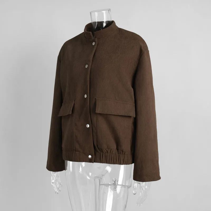 HKSH Frühling Herbst Neue frauen Jacke Stehkragen Einreiher Taschen Einfarbig Vielseitig Streetwear Fashion Mantel HK14918