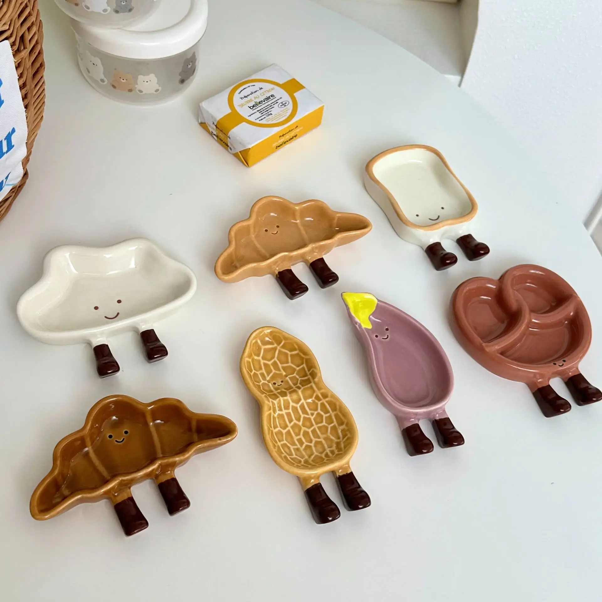 Cute Bread Ceramic Taste Plate Underglaze Color Side Dish Plate Hot Pot Seasoning Soy Sauce Vinegar Dipping Plate