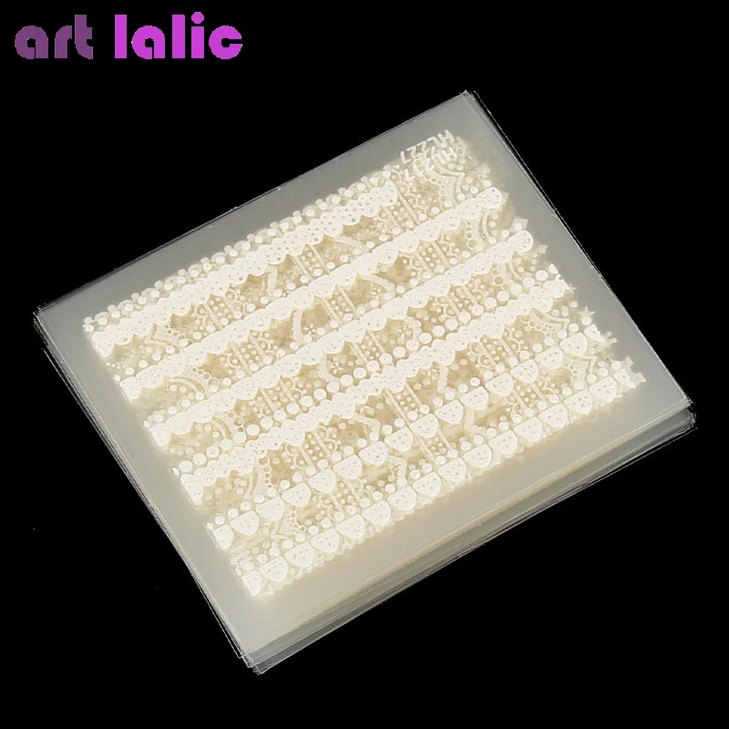 30Pcs White Lace Nail Stickers with Floral Designs, 3D Nail Decals for DIY Nail Art Decoration