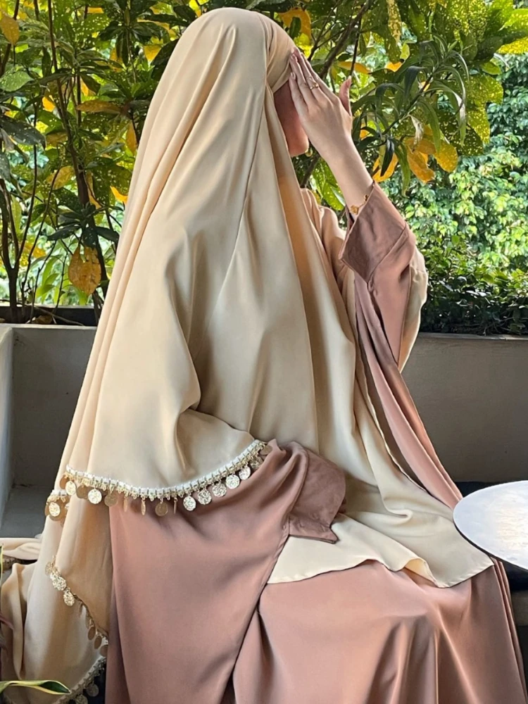 Eid Ramadán fiesta larga Khimar mujeres lentejuelas borla musulmán Hijab Khimars Hijabs pañuelo chal Djellaba Niqab ropa de oración