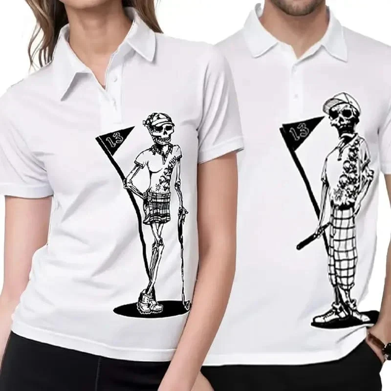 Ladies Golf Shirt  White Men's Casual Fashion Shirt Sporty Short-Sleeve, Spring/Summer Couple Style