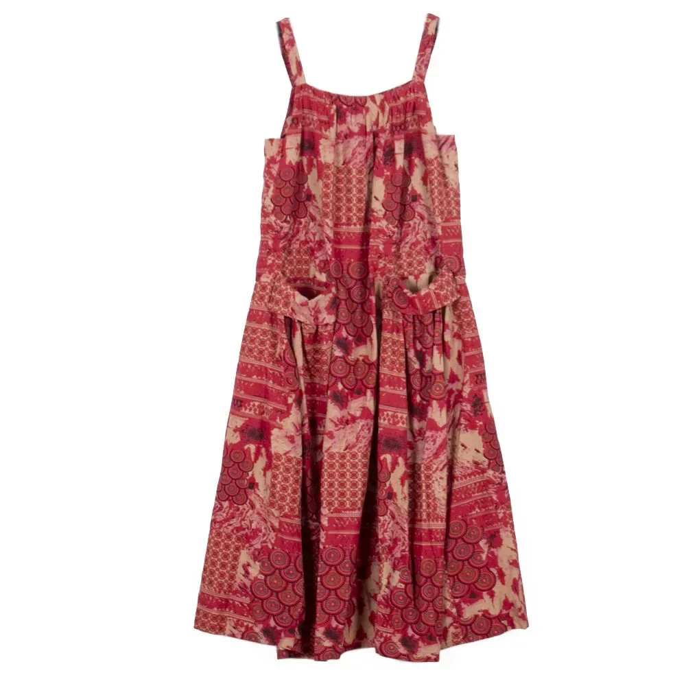 Floral Print Dress for Women Summer Loose National Style Casual Sleeveless Dresses Cotton Linen Suspenders Long Dress Vestidos