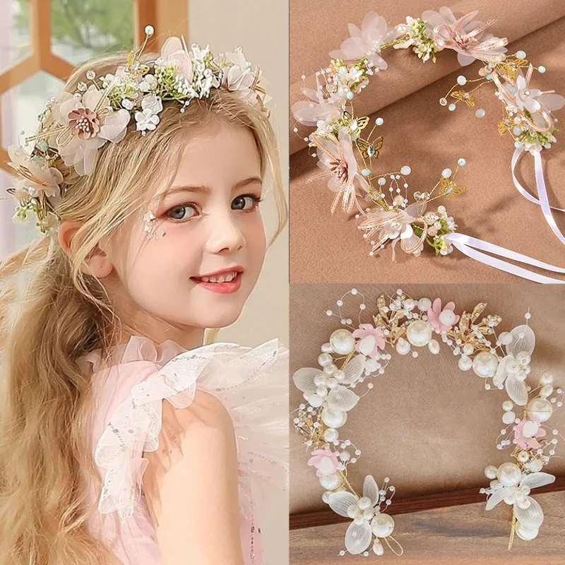 1pc Flower Headband Beautiful Garland Wreath Hair Bands Wedding Birthday Floral Hair Hoop Wrist Band Headwear flowers