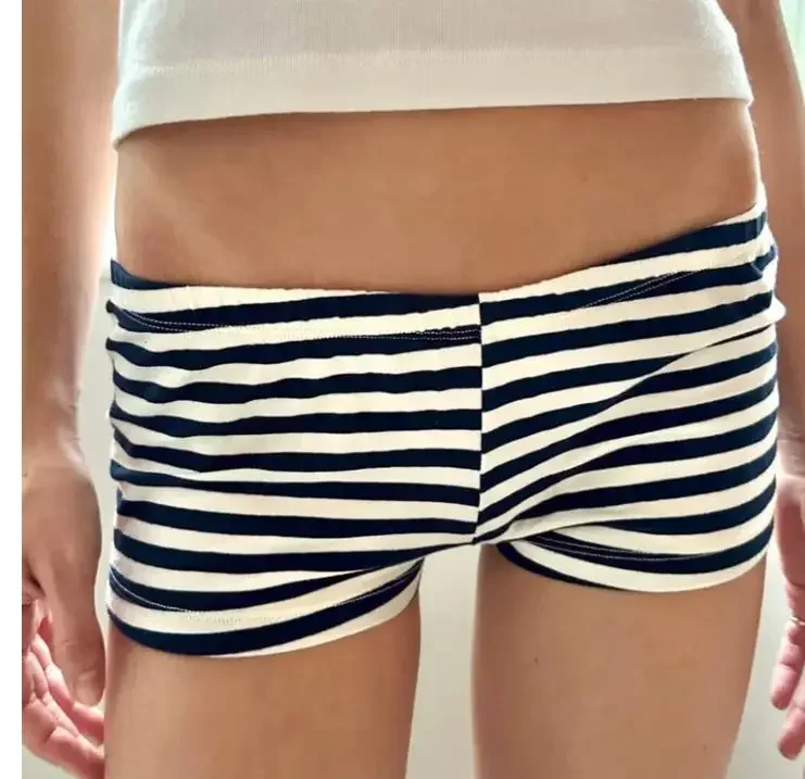 Girls' Casual Striped Printed Y2K Shorts with Cute Korean Elastic Waistband Women'S Casual Ultra Short Fashionable Shorts