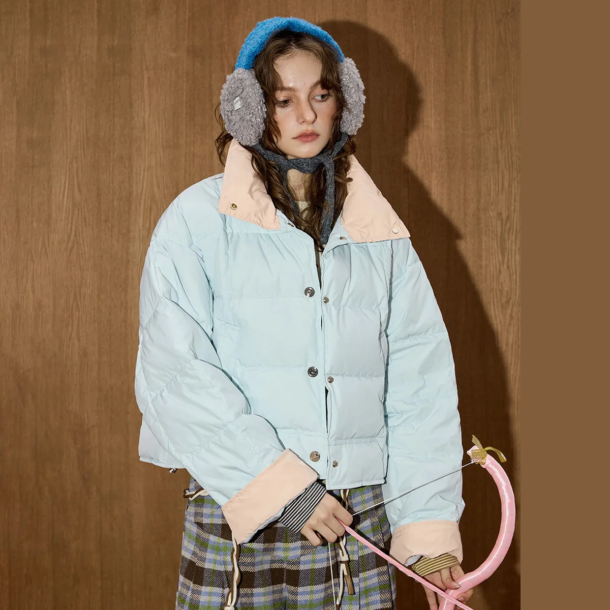 Coolhut 90% dons korte damesjas winter opstaande kraag kleurblok parka fris esthetisch gewatteerd jack met contrasterend paneelontwerp