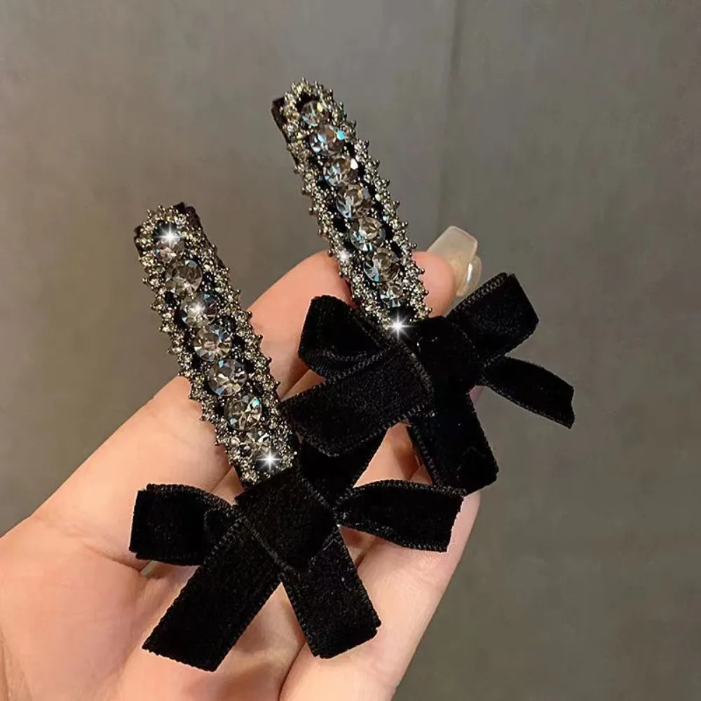 1pcs Bowknot Velvet Bow Hairpin Fashion Gray Rhinestone Headwear Hair Clips Hair Styling Tools Barrettes Hair Claw Clip Ladies