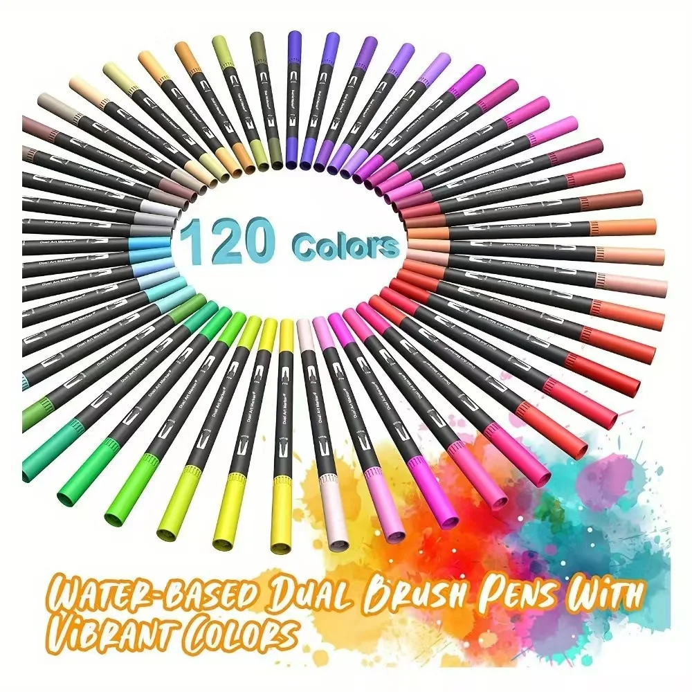 100/120 colors Watercolor Markers Set Brush Pen Dual Tip Fineliner in PP Bag Drawing Painting School Gift DIY Art Supplies