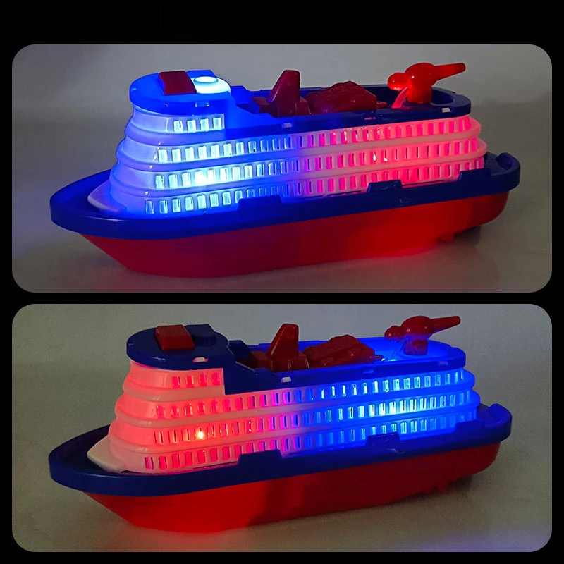 لعبة قارب النار الكهربائية للأطفال، موسيقى وامضة LED، لعبة رش الماء، نموذج إبداعي واقعي، سفينة سياحية، وقت الاستحمام
