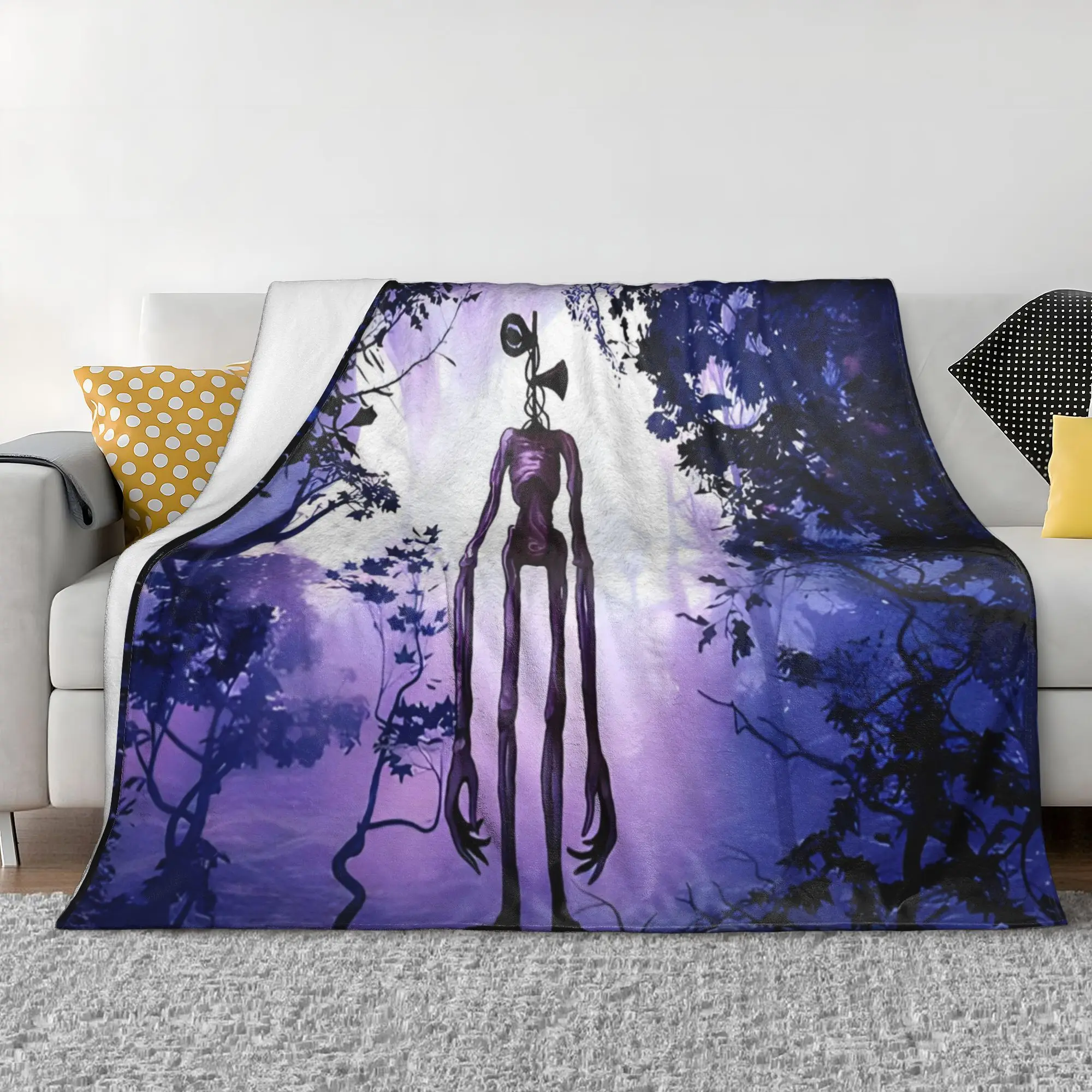 Siren Head in Purple Horror Background Fleece Throw Blanket Scary Game Blanket for Bedding Bedspread Soft Quilt Multifunction
