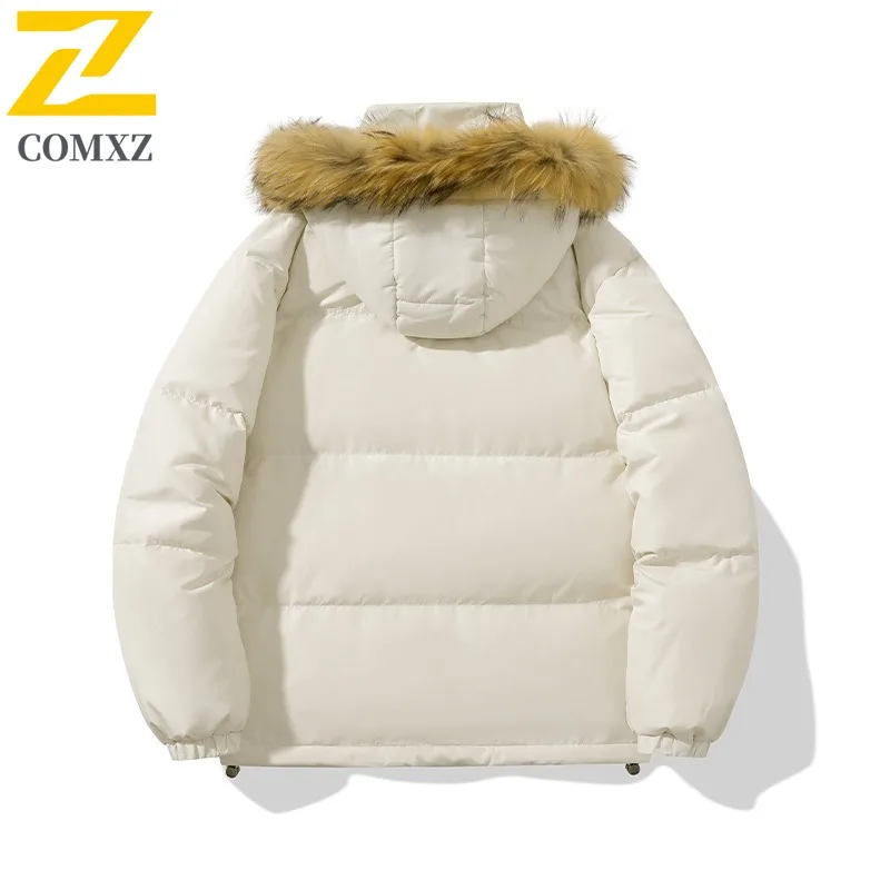 COMXZ Men Winter Padding Chic Hooded Snow Ski Lightweight Fashionable Hiking Puffer Jacket Casual Windproof Travel Parker Coat