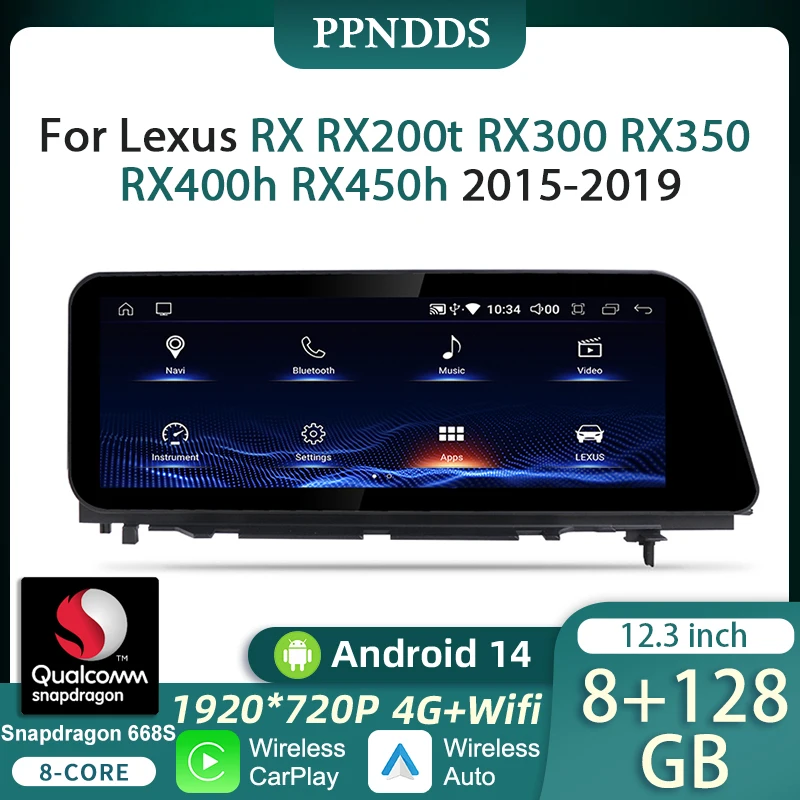 PPNDDS Wireless Multimedia Screen Snapdragon 668 Android 14 Auto Radio For Lexus RX RX200t RX300 RX350 RX400h RX450h 2015-2019