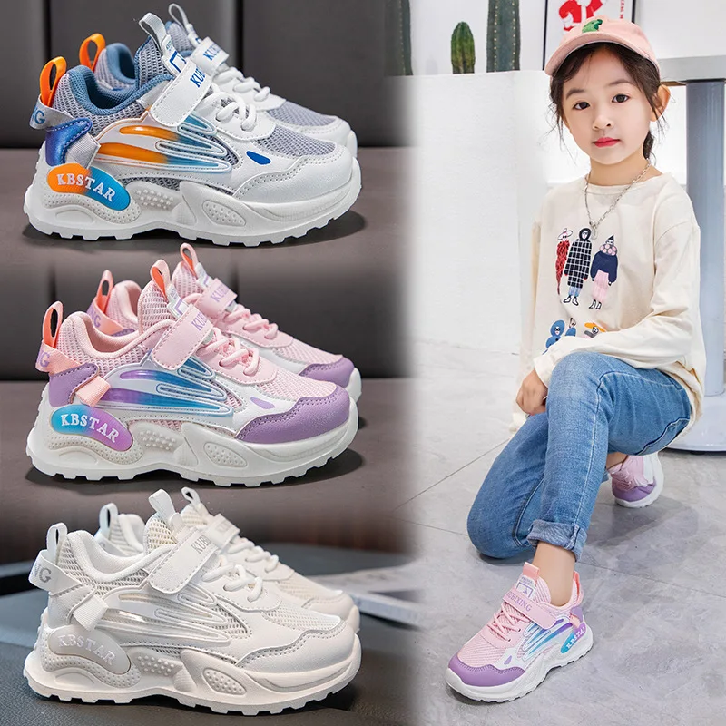 Children's Sports Shoes for Boys Girls Running Sneakers Air Mesh Fashion Classic Boys Casual Shoes Breathable White Blue Pink