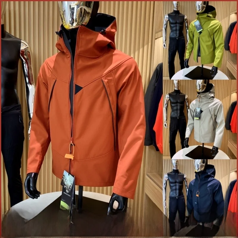 

3D Tailored Men's Softell Jaet Hooded Windproof Water-resistant Autumn Outerwear Trendy Youth Stand Fit Long Sve