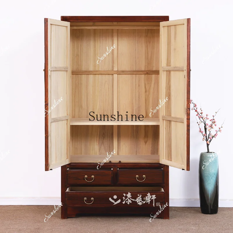 New Chinese hand-painted solid wood wardrobe household bedroom double door large storage insect-proof vertical cabinet  FT