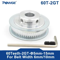 POWGE GT 60 Teeth 2M 2GT Timing Pulley Bore 5/6/6.35/8/10/12/14/15mm for GT2 Open Synchronous belt width 6/10mm Gear 60Teeth 60T