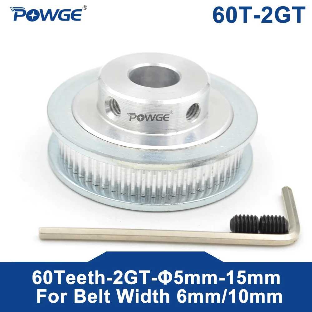 POWGE GT 60 Teeth 2M 2GT Timing Pulley Bore 5/6/6.35/8/10/12/14/15mm for GT2 Open Synchronous Belt Width 6/10mm Gear 60Teeth 60T