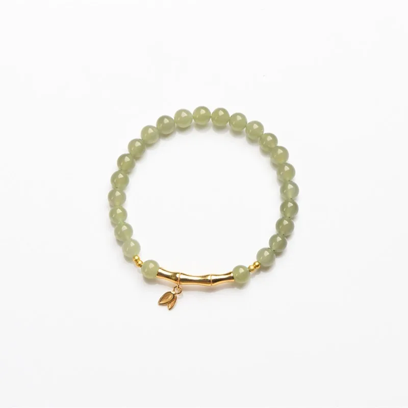 Exquisite Hetian Jade Bamboo Joint Bracelet for Women S925 Silver Chinese Style Beaded Bracelet for Girlfriend Bestie Gifts