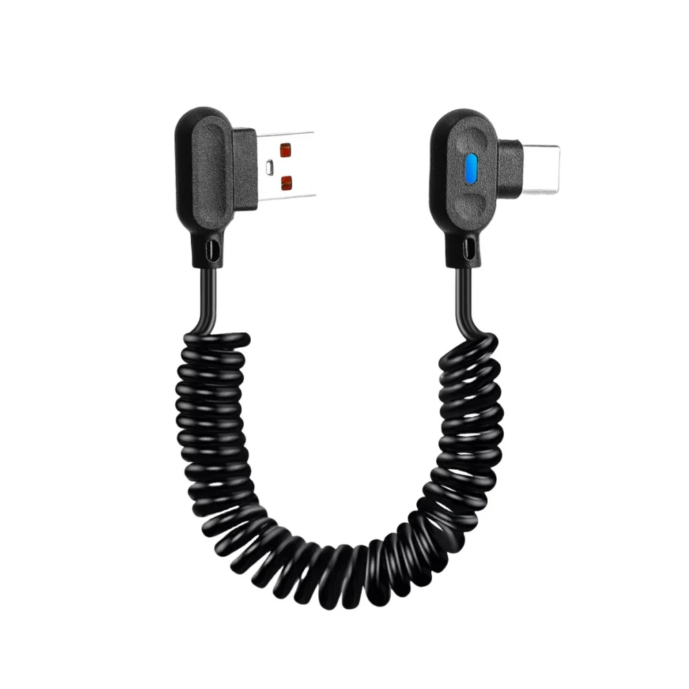 Kabel USB do Type C 120W 6A do szybkiego ładowania i transmisji danych, zwijany kabel Type C z wypukłą końcówką, sprężynowy, teleskopowy przewód do iPhone'a i Samsunga. — 2