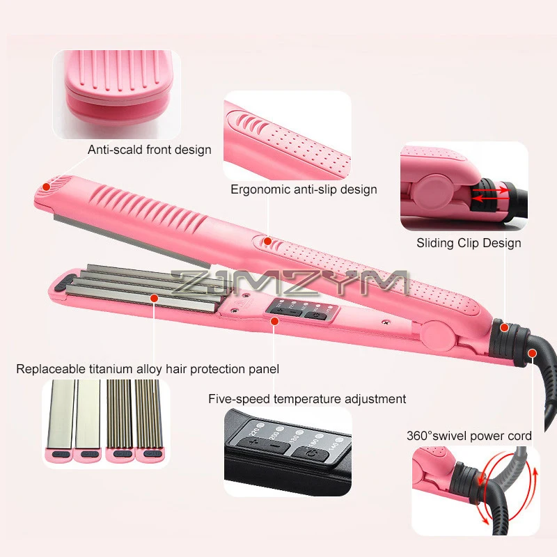 Flat Iron Hair Straightener 3 in 1 Crimper Iron for Fluffy Hairstyle Curling Iron Hair Straightener and Curler, 5 Temps