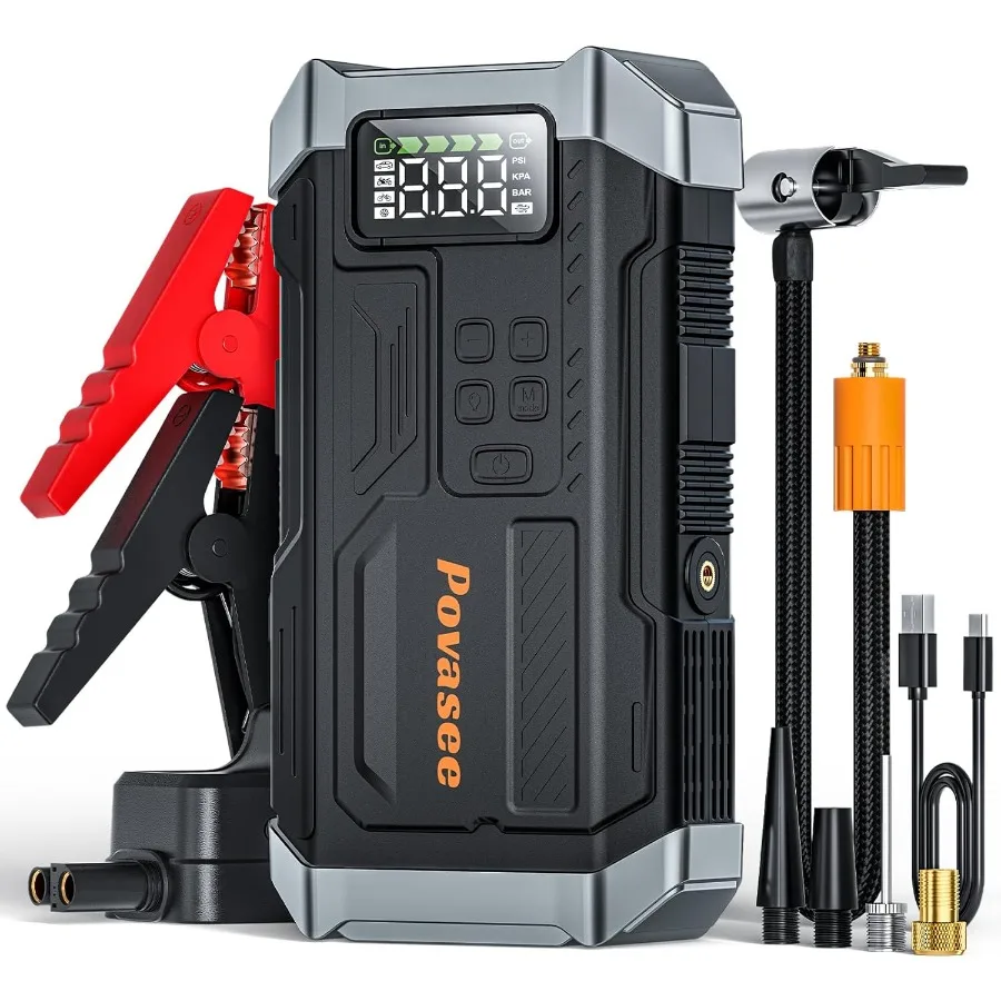 2025NEW Model 5000A Jump Starter with Air Compressor for Emergency Vehicle Recovery Portable 12V Jump Box with LCD Display 150P