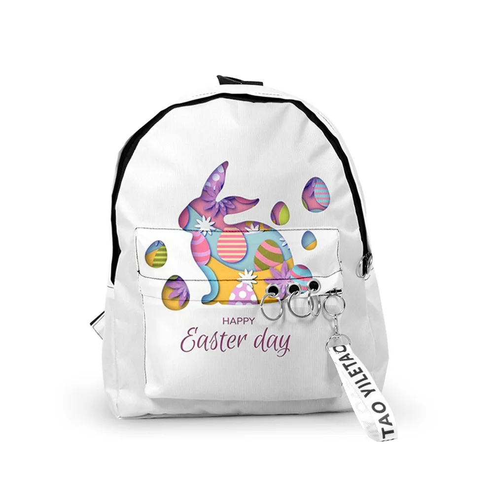 Harajuku Easter Day Notebook Backpacks Boys/Girls pupil School Bags 3D Print Keychains Oxford Waterproof Cute Small Backpacks