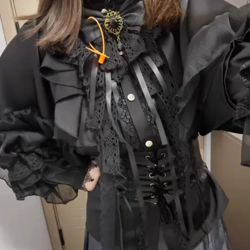 Dasi Kupu-kupu Renda Hitam Lolita Kemeja Wanita Fashion Elegan Gaya Pengadilan Aksesori Cosplay Anime Dasi Kupu-kupu Kerah Dapat Dilepas