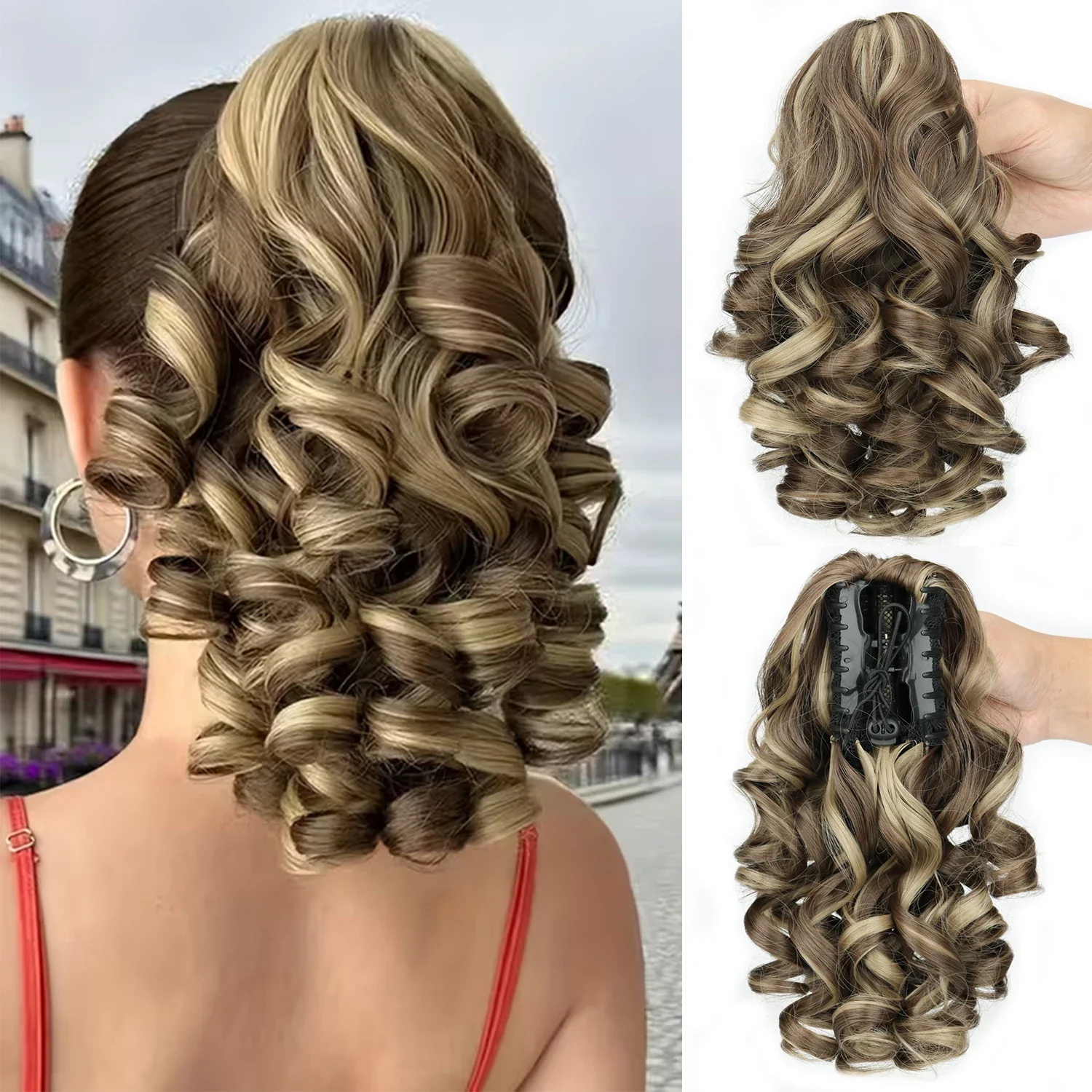 14Inch 140G Synthetic Curly Claw Clip Ponytail Hairpiece Multi Shades Heat Resistant Fake Ponytail Extension for Ladies Daily