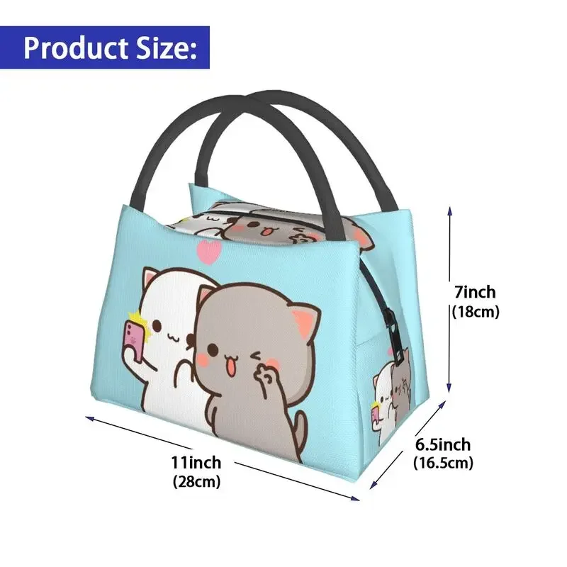 Fiambrera con aislamiento térmico para mujer, bolsa de almuerzo personalizada con diseño de melocotón y Goma, Mochi Cat, ideal para el trabajo o viajar