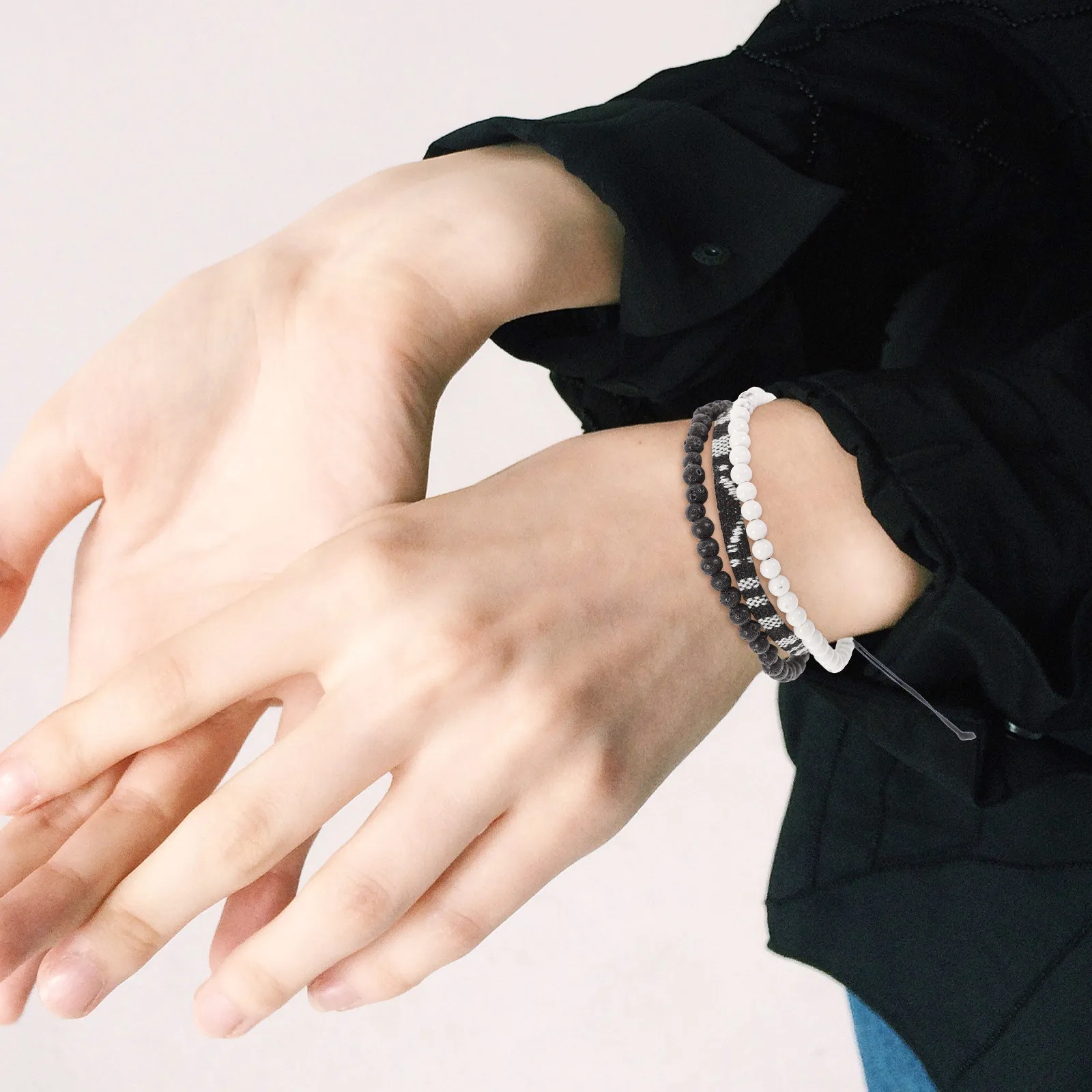 3pcs Turquoise Bead Bracelet Woven Cloth Stone Wristband Unisex Natural Stone Jewelry For Daily Wear Durable Fashion Bracelets