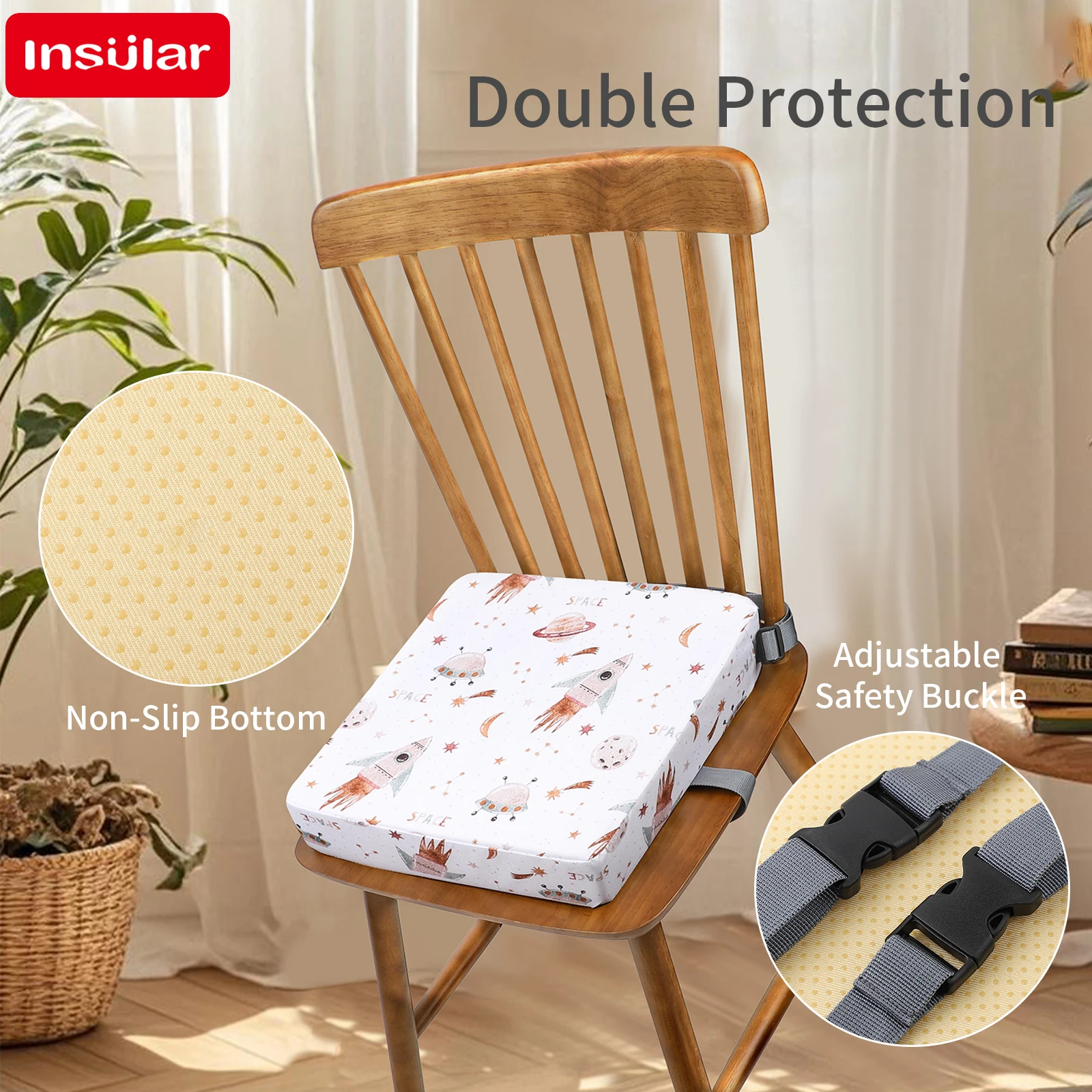 INSULAR Toddler Booster Seat Non-slip Kids Highchair Seat Pad Baby Dining Chair Booster Cushion Removable Breathable Waterproof