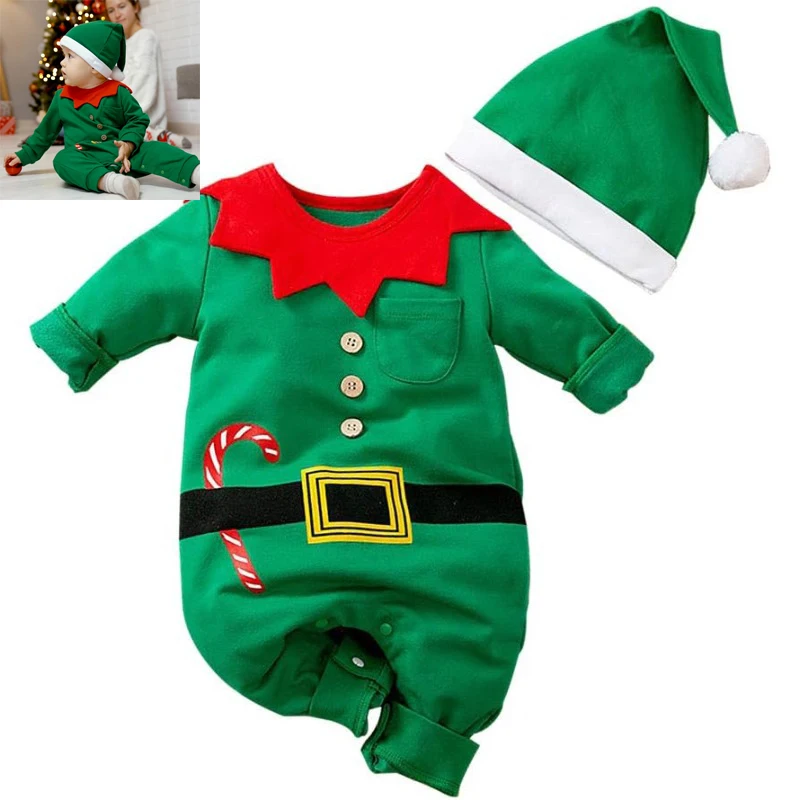 

2Pcs My First Christmas Baby Girl Boy Romper Newborn Clothes Long Sleeve Jumpsuit + Hat Infant Outfits Set bebe одежда для