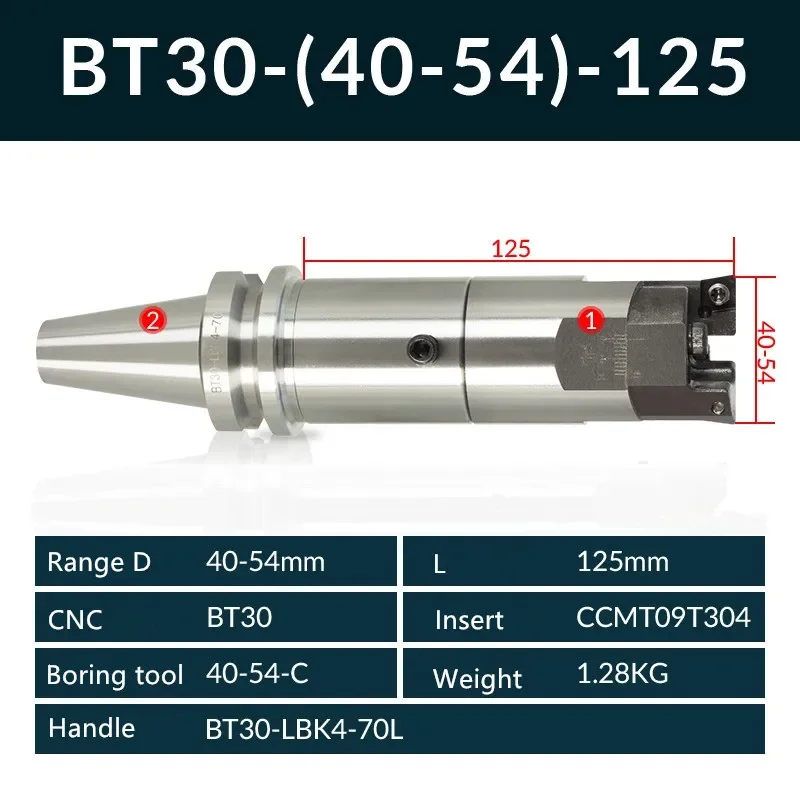 

Ручка BT30 и высокоточная расточная головка RBH40-54 с двумя битами, грубая и гладкая, используемая для глубоких отверстий, для пластин, расточного инструмента