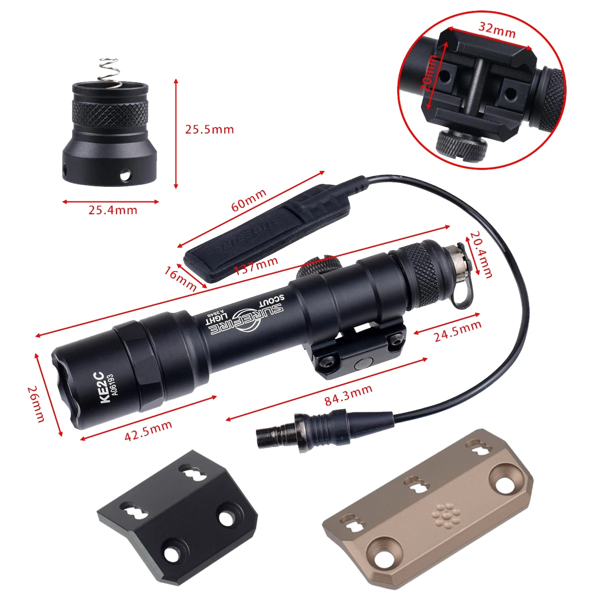 

Тактический кронштейн для фонаря Airsoft, крепление MOE SMR Rail Scout Light, боковые крепления для Surefire M300 M600, основание для фонаря на оружие