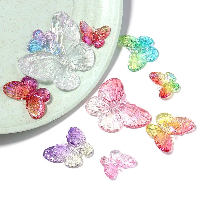 10-40 buah mode akrilik gradien kupu-kupu manik-manik dekorasi tambalan manik-manik untuk wanita gadis membuat perhiasan DIY Aksesori Anting