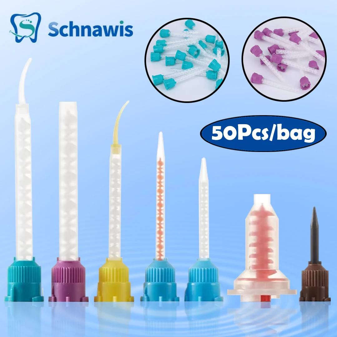 50Pcs/bag Dental Mixing Tips Impression Materials Lab Denture Colorful Tubes Disposable Silicone Rubber Dentistry Material